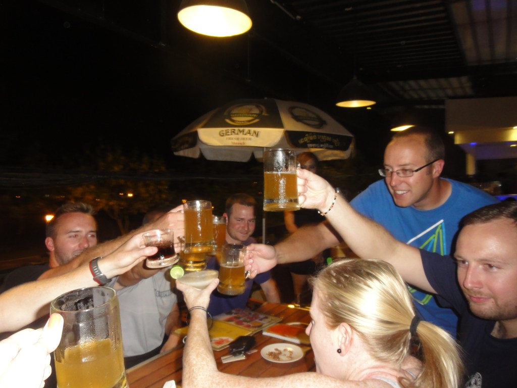 Celebrating a safe arrival in Phnom Penh