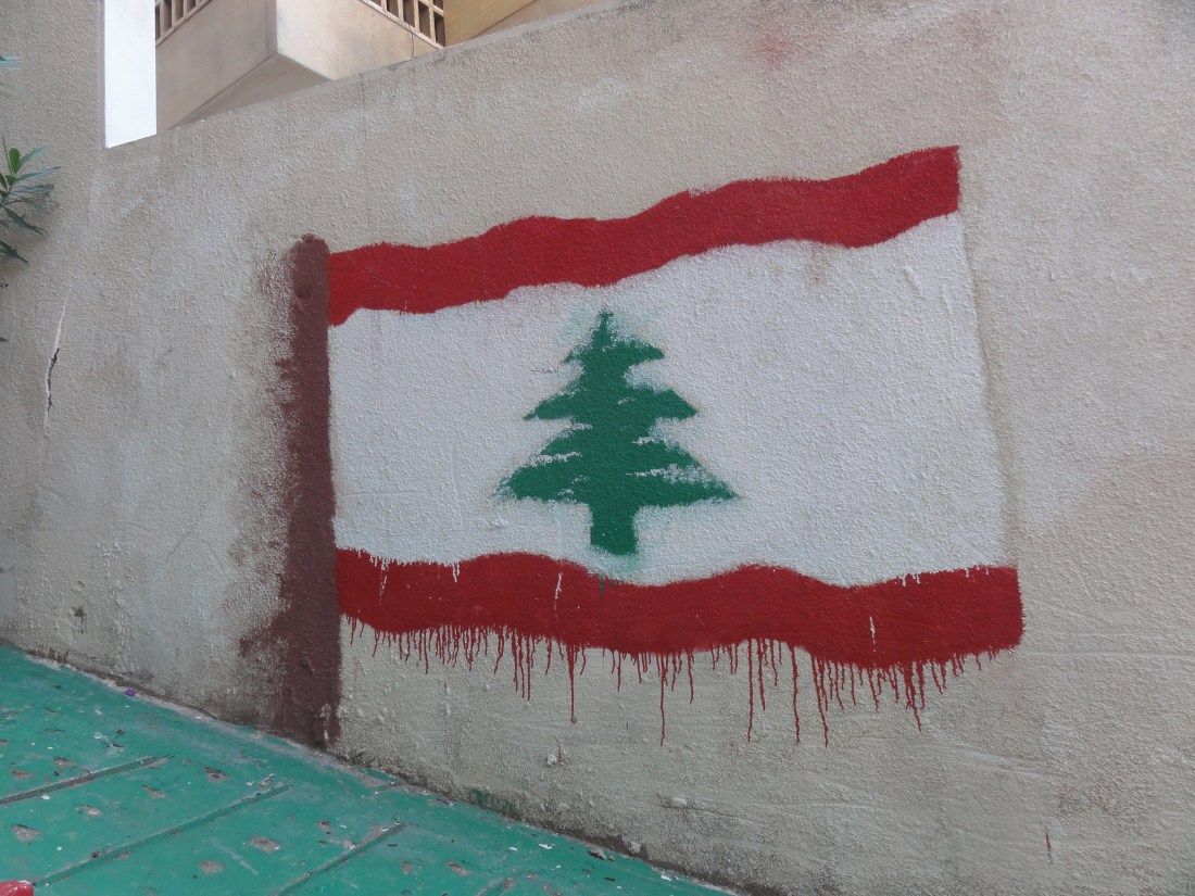 Lebanese flag, street art.