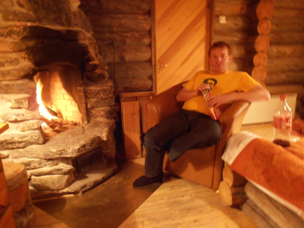 Jamie, boasting the necessities for staying up all night: Pringles and a fire.