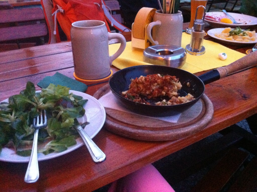 Austria's version of a balanced meal: Deep fried cheese and a plate of leaves.